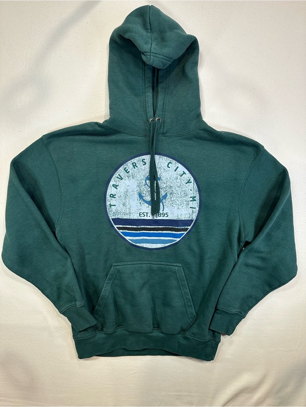 Pacific & Co. Traverse City MI Anchor Perfect Hoodie Green M EUC